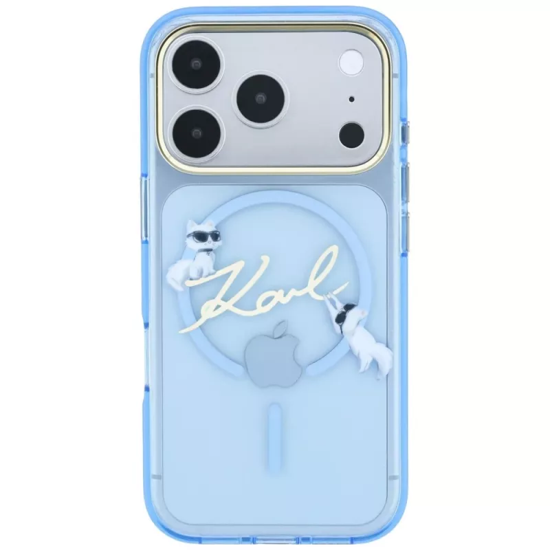 Karl Lagerfeld Script Logo MagSafe aizsargvāciņš iPhone 18 Pro / 17 Pro, gaiši zils