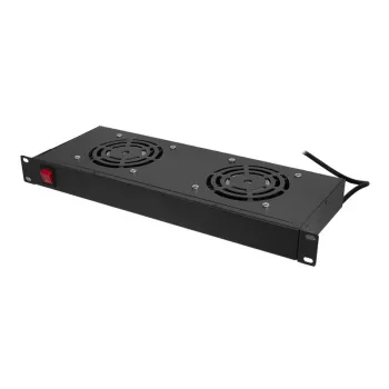 LogiLink FAU102B ventilatoru bloks 19″ statnei, 2 ventilatori, slēdzis, 1U, melns
