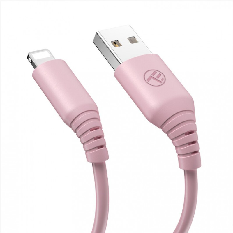 Tellur silikona USB–Lightning vads, 3 A, 1 m, rozā