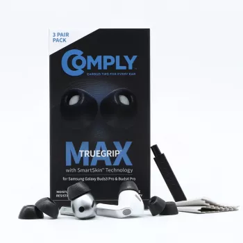 Comply MAX ieliktņi Galaxy Buds3 Pro austiņām, melni, mazs izmērs (S)