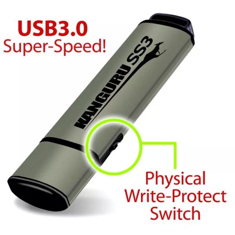 Kanguru SS3 KF3WP-128G USB 3.0 zibatmiņas disks, 128 GB, ar fizisku rakstīšanas aizsardzību