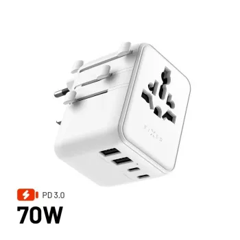 Ceļojumu adapteris FIXED Voyager70W, balts