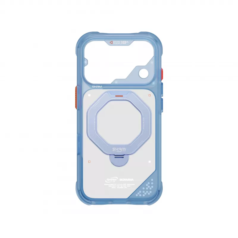 Skinarma Saturn Skin000483 apvalks ar MagSafe un RotatingKick Stand, paredzēts iPhone 18 Pro / 17 Pro, zils