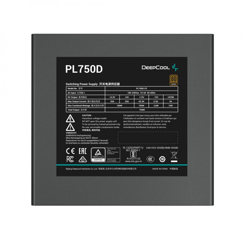 DeepCool PL750D R-PL750D-FC0B-EU datora barošanas bloks, 750 W, ATX 20+4 pin, melns