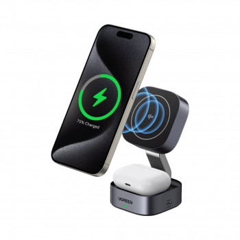 Ugreen X227 induktīvais lādētājs, 1x USB-A, 2x USB-C, 3 A