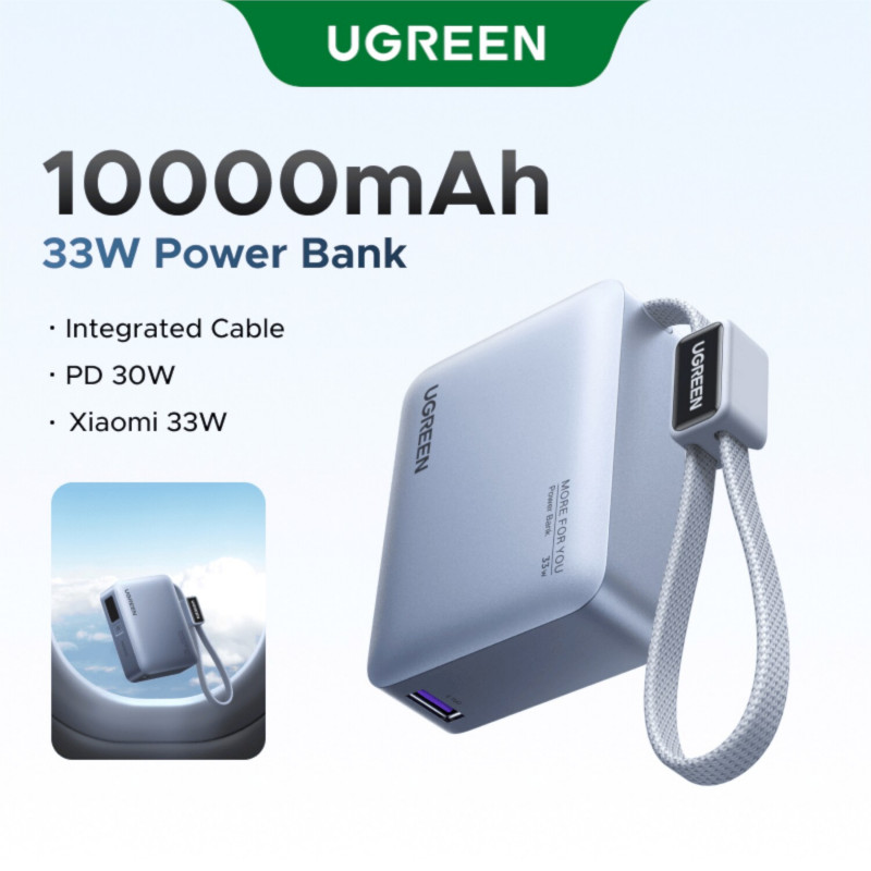 Ugreen PB584 pārnēsājamais akumulators 10000 mAh, pelēks