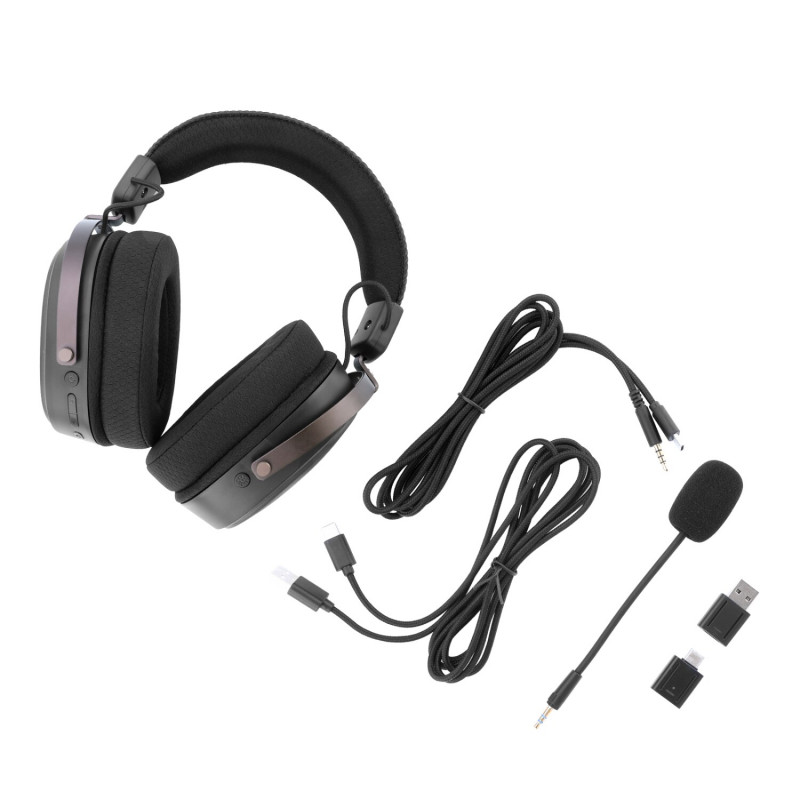 Redragon FURY WRS H831 melnas bezvadu spēļu austiņas ar mikrofonu
