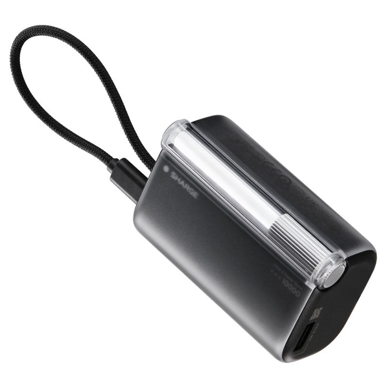 SHARGE Flow 3 pārnēsājamais lādētājs, 10 000 mAh, 45 W PD, USB-C kabelis, melns