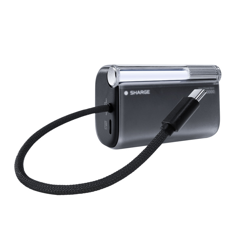 SHARGE Flow 3 pārnēsājamais lādētājs, 10 000 mAh, 45 W PD, USB-C kabelis, melns