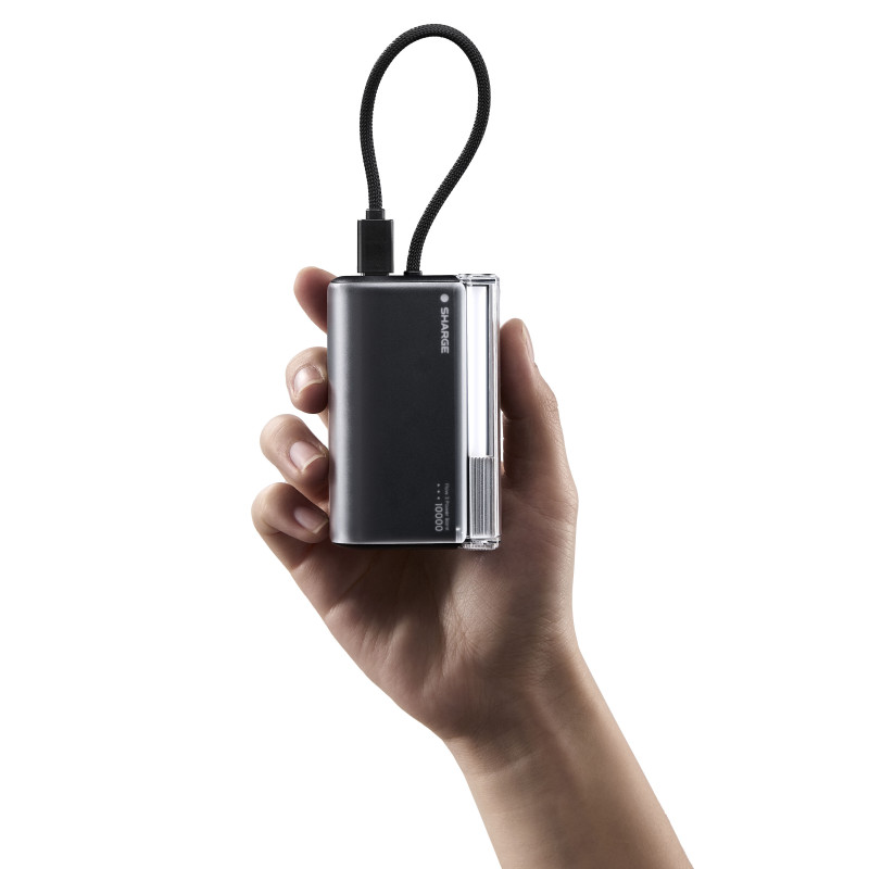 SHARGE Flow 3 pārnēsājamais lādētājs, 10 000 mAh, 45 W PD, USB-C kabelis, melns