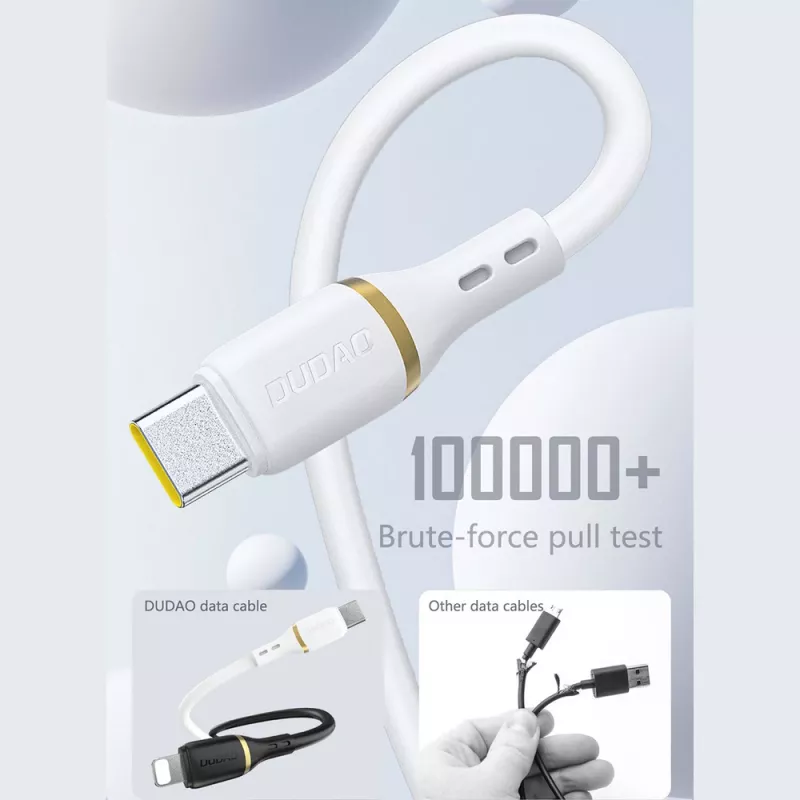 Dudao 1 m 60 W USB-C–USB-C datu kabelis no šķidrā silikona, balts