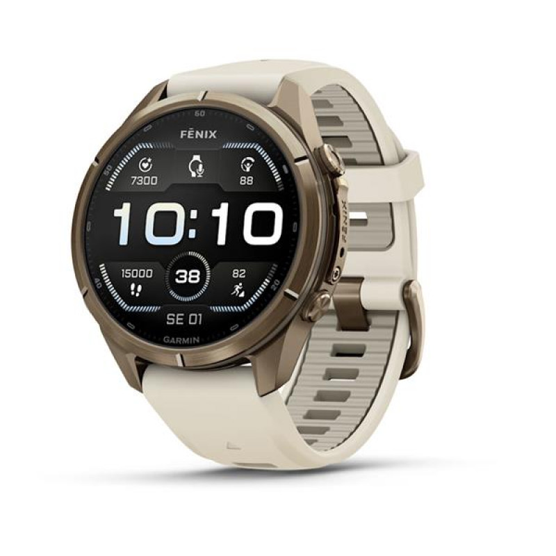 Garmin Fenix 9 Pro 010-04335-26 viedpulkstenis, 43 mm, titāns Autumn Gold krāsā, krēmkrāsas/pelēka silikona siksniņa