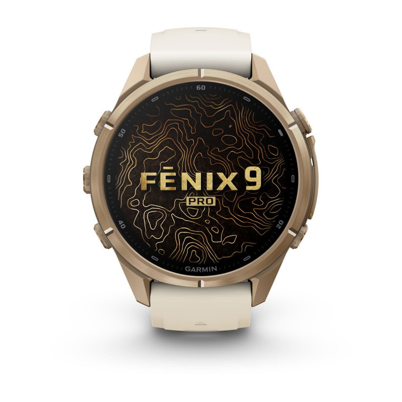 Garmin Fenix 9 Pro 010-04335-26 viedpulkstenis, 43 mm, titāns Autumn Gold krāsā, krēmkrāsas/pelēka silikona siksniņa