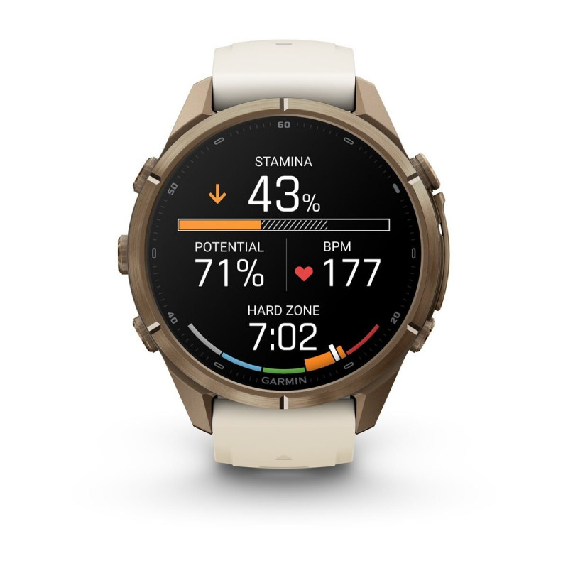 Garmin Fenix 9 Pro 010-04335-26 viedpulkstenis, 43 mm, titāns Autumn Gold krāsā, krēmkrāsas/pelēka silikona siksniņa