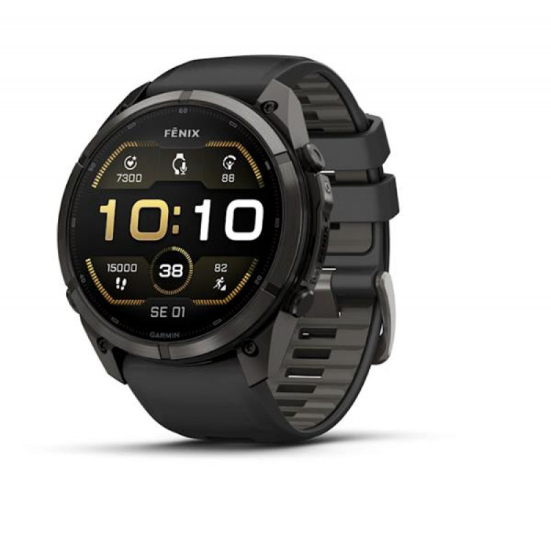 Garmin Fenix 9 Pro 010-04337-16 viedpulkstenis (51 mm), titāna korpuss Carbon Gray DLC, melna/pelēka silikona siksniņa