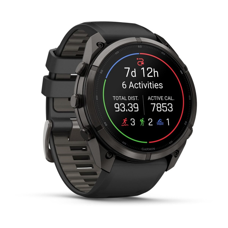 Garmin Fenix 9 Pro 010-04337-16 viedpulkstenis (51 mm), titāna korpuss Carbon Gray DLC, melna/pelēka silikona siksniņa