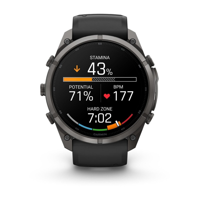 Garmin Fenix 9 Pro 010-04337-16 viedpulkstenis (51 mm), titāna korpuss Carbon Gray DLC, melna/pelēka silikona siksniņa