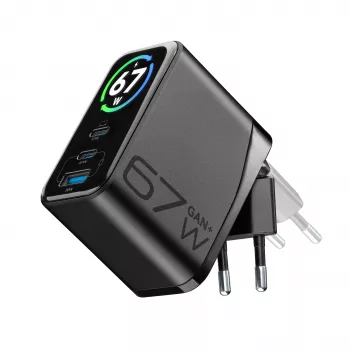 Cellularline TFT Multiport Charger 67 W GaN ātrās uzlādes lādētājs, 2 x USB-C, 1 x USB-A