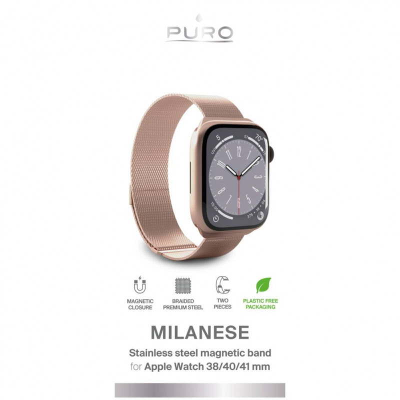 Puro Milanese PUMILAW40ROSE nerūsējošā tērauda siksniņa Apple Watch 38/40/41 mm, rozā