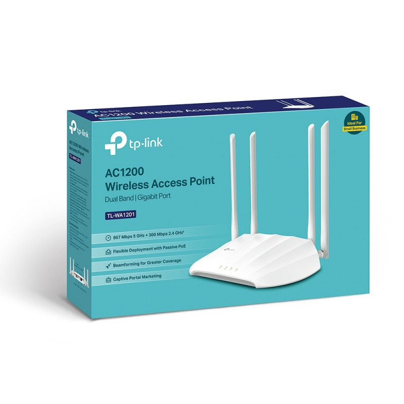TP-Link TL-WA1201 bezvadu piekļuves punkts, 867 Mbit/s, ar PoE, baltā krāsā
