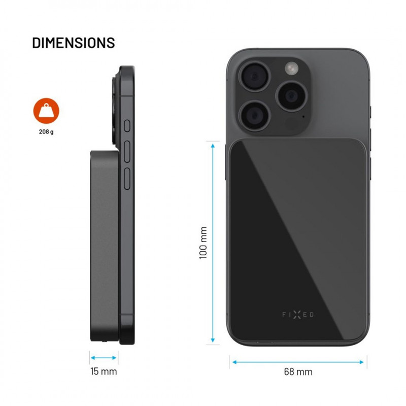 Fixed MagZen 10 Crystal pārnēsājams akumulators, Qi2, 10000 mAh, melns