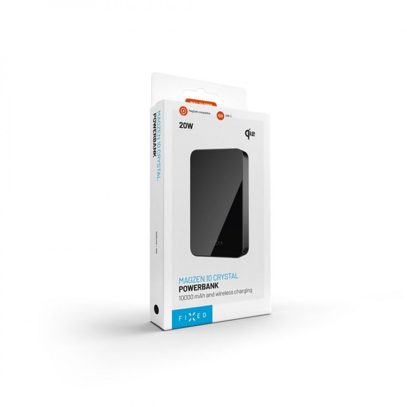 Fixed MagZen 10 Crystal pārnēsājams akumulators, Qi2, 10000 mAh, melns