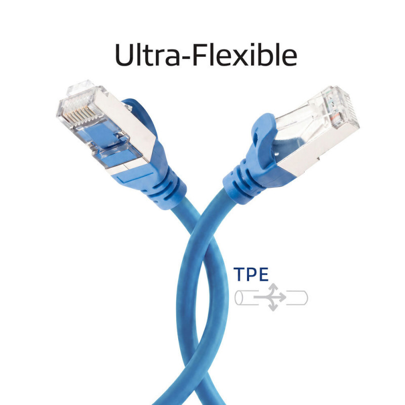 ACT FC2603 zils S/FTP CAT6A tīkla savienojuma kabelis, 3 m, TPE, īpaši lokans, neaizķerošs