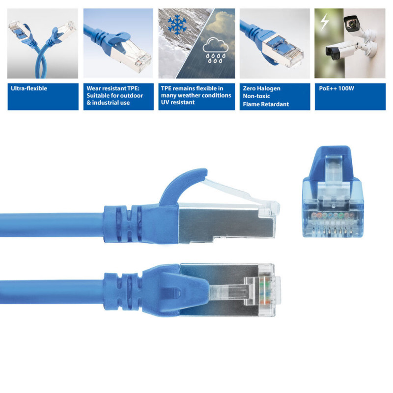 ACT FC2603 zils S/FTP CAT6A tīkla savienojuma kabelis, 3 m, TPE, īpaši lokans, neaizķerošs