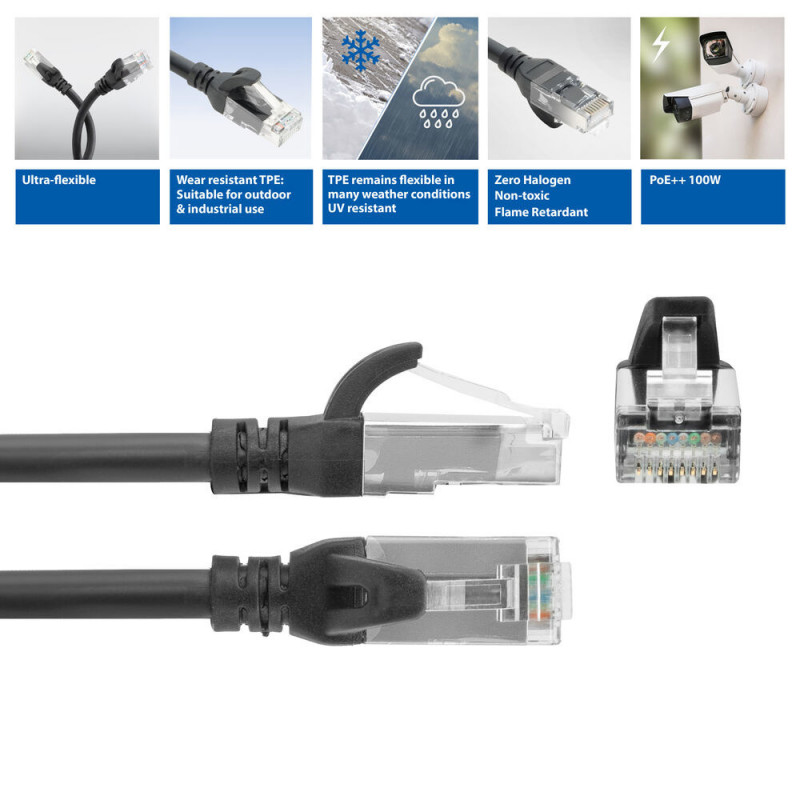 ACT FC1903 U/UTP CAT6A TPE īpaši elastīgs tīkla kabelis ar RJ45 savienotājiem, 3 m, melns