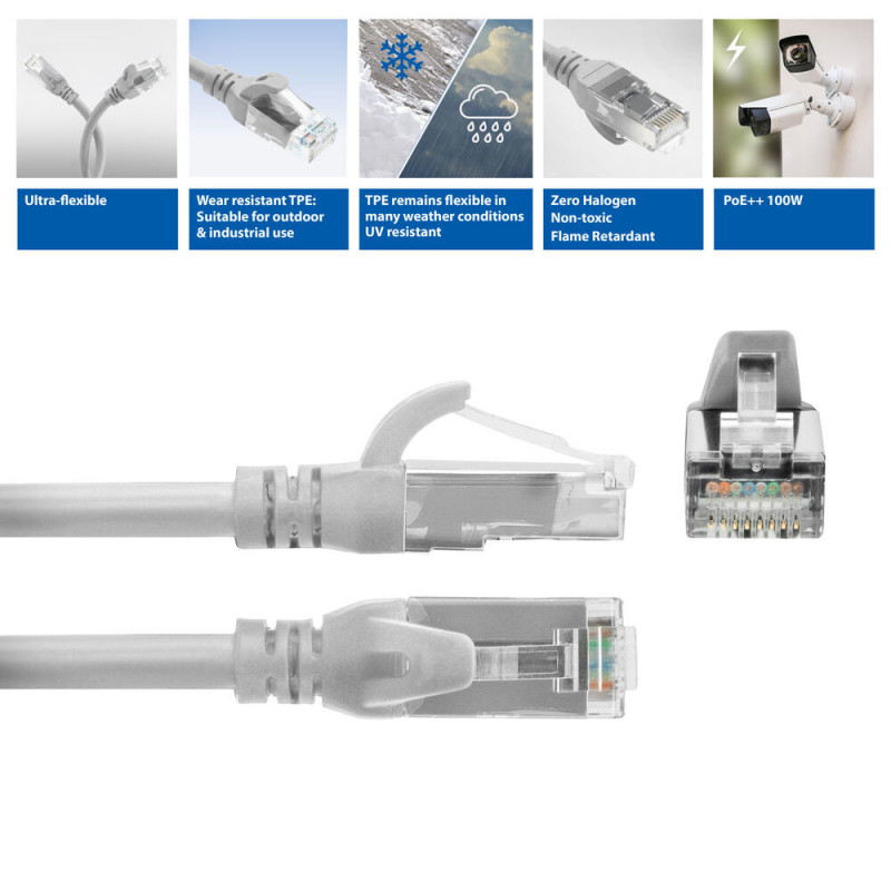 ACT FC1052 U/UTP CAT6A īpaši lokans komutācijas vads, TPE, ar aizsargātu fiksatoru, RJ45, 0,25 m, pelēks