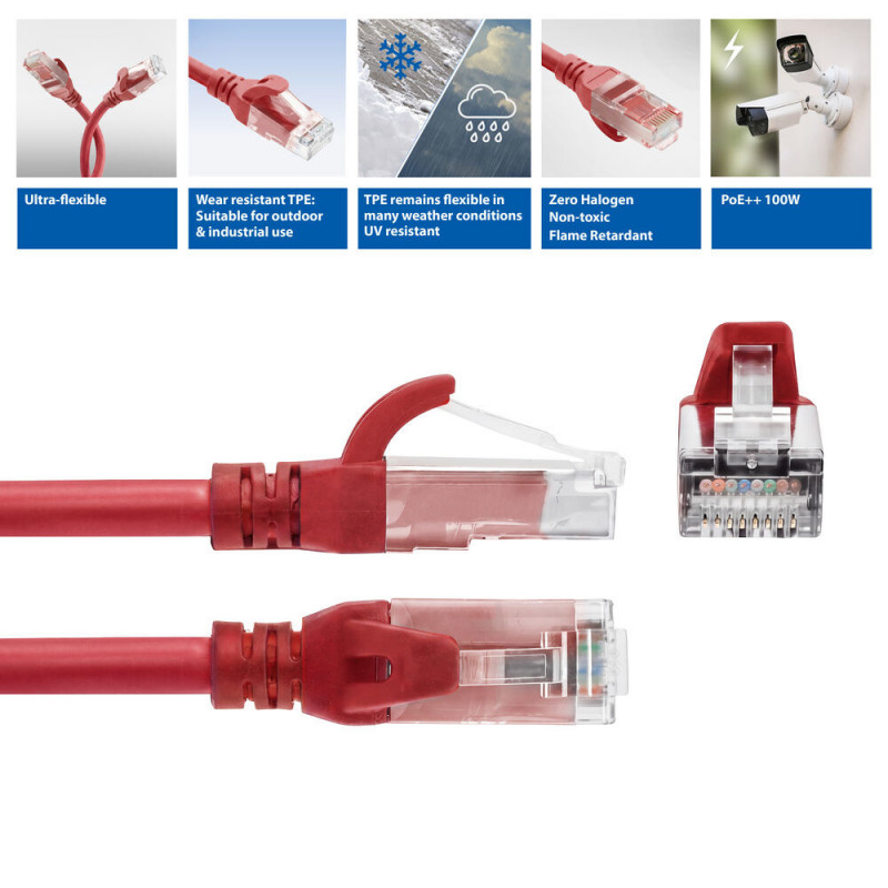 ACT FC1505 U/UTP CAT6A īpaši lokans komutācijas vads, TPE, ar aizsargātu fiksatoru, RJ45, 5 m, sarkans