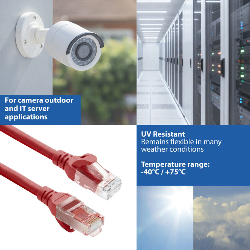 ACT FC1505 U/UTP CAT6A īpaši lokans komutācijas vads, TPE, ar aizsargātu fiksatoru, RJ45, 5 m, sarkans