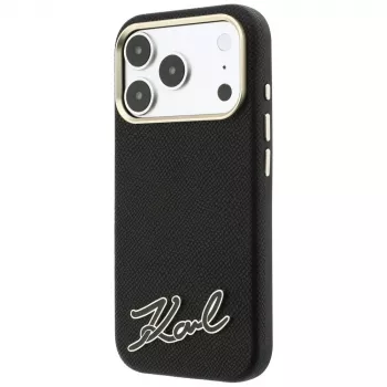 Karl Lagerfeld Grained with Resin Signature Logo MagSafe telefona vāciņš iPhone 18 Pro Max / 17 Pro Max, melns