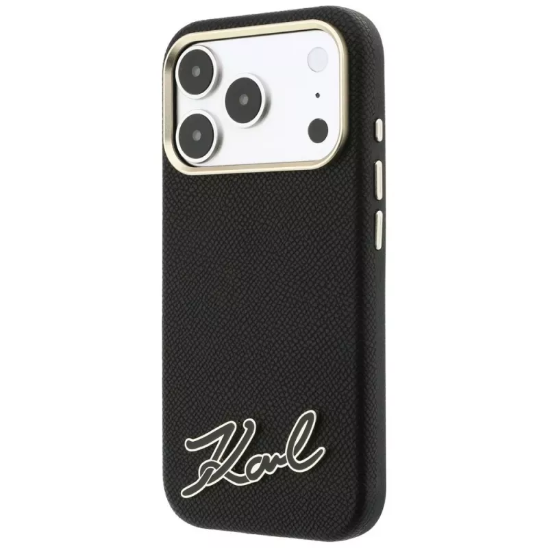 Karl Lagerfeld Grained with Resin Signature Logo MagSafe telefona vāciņš iPhone 18 Pro Max / 17 Pro Max, melns
