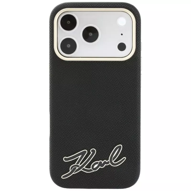 Karl Lagerfeld Grained with Resin Signature Logo MagSafe telefona vāciņš iPhone 18 Pro Max / 17 Pro Max, melns