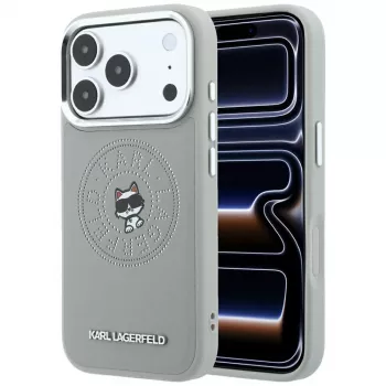 Karl Lagerfeld Point & Choupette Sketch MagSafe telefona vāciņš iPhone 18 Pro / 17 Pro, pelēks