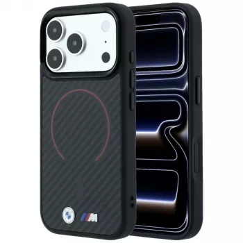 BMW BMW001265 M Kevlar Red Print Ring Metal Logo MagSafe vāciņš iPhone 18 Pro / 17 Pro, melns