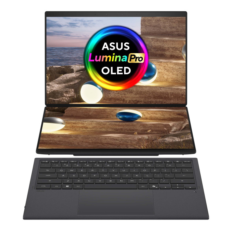 Asus Zenbook Duo UX8407AA-SN094X 14 collu portatīvais dators, OLED skārienjūtīgs ekrāns, Intel Core Ultra 9 378H, 32 GB atmiņa, 2000 GB SSD, Windows 11 Home, Moher Gray