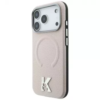 Karl Lagerfeld KF003255 Grained Embossed Ring & Kameo Logo apvalks ar MagSafe iPhone 18 Pro / 17 Pro tālruņiem, bēšā krāsā