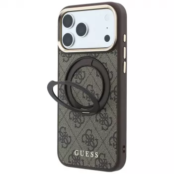 Guess GUE005690 Ring Stand 360 4G Classic Logo MagSafe aizsargvāciņš iPhone 18 Pro Max / 17 Pro Max, brūns