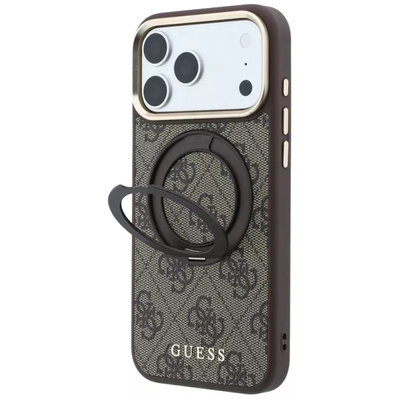 Guess GUE005690 Ring Stand 360 4G Classic Logo MagSafe aizsargvāciņš iPhone 18 Pro Max / 17 Pro Max, brūns