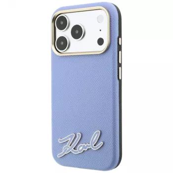 Karl Lagerfeld KF003170 Grained with Resin Signature Logo MagSafe aizsargvāciņš iPhone 18 Pro Max / 17 Pro Max, gaiši zils