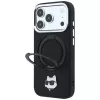 Karl Lagerfeld KF003216 Ring Stand 360 Choupette Head Pin MagSafe aizsargvāciņš iPhone 18 Pro Max / 17 Pro Max, melns