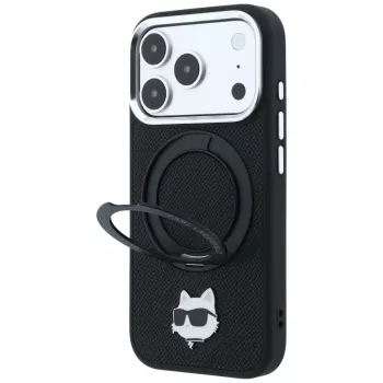 Karl Lagerfeld KF003216 Ring Stand 360 Choupette Head Pin MagSafe aizsargvāciņš iPhone 18 Pro Max / 17 Pro Max, melns