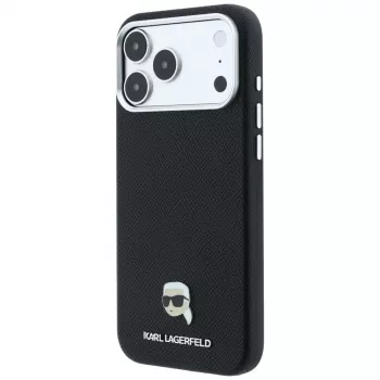 Karl Lagerfeld KF003263 Grained Karl Head Metal MagSafe aizsargvāciņš iPhone 18 Pro / 17 Pro, melns