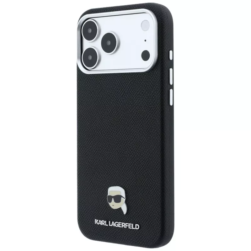Karl Lagerfeld KF003263 Grained Karl Head Metal MagSafe aizsargvāciņš iPhone 18 Pro / 17 Pro, melns