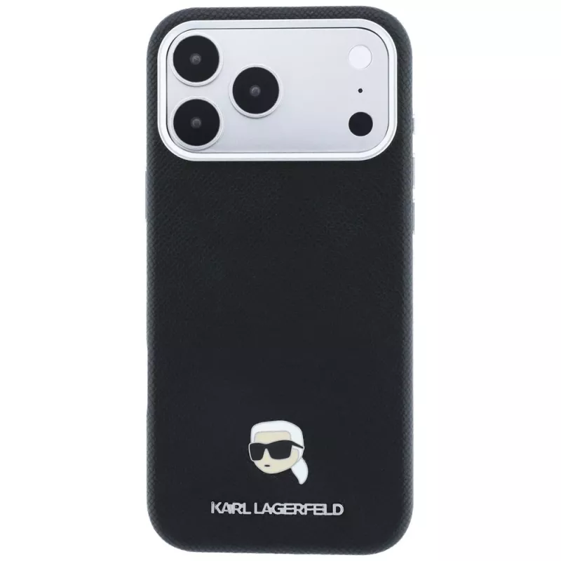Karl Lagerfeld KF003263 Grained Karl Head Metal MagSafe aizsargvāciņš iPhone 18 Pro / 17 Pro, melns