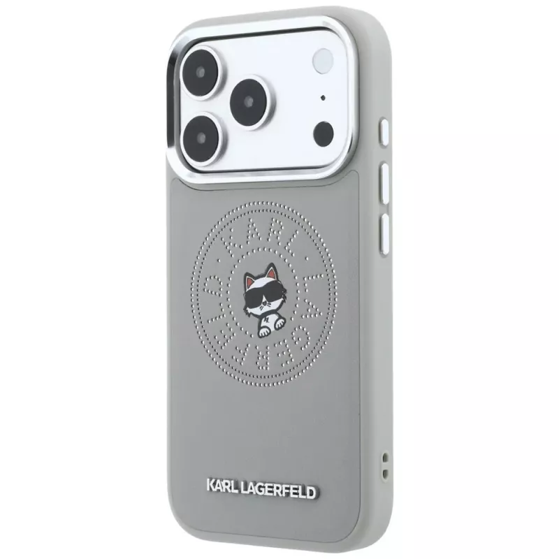 Karl Lagerfeld KF003302 Point & Choupette Sketch MagSafe aizsargvāciņš iPhone 18 Pro Max / 17 Pro Max, pelēks