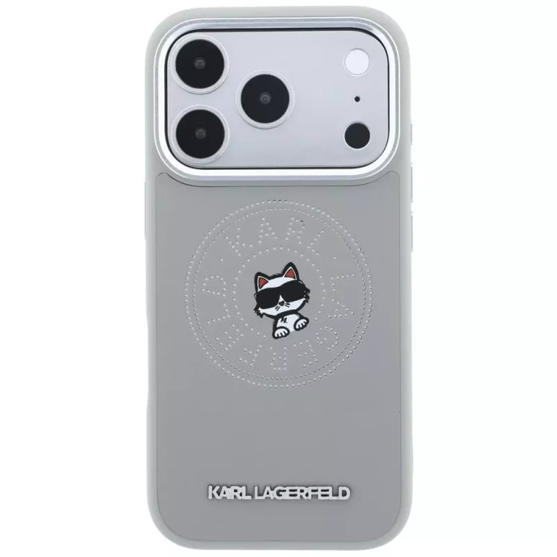 Karl Lagerfeld KF003302 Point & Choupette Sketch MagSafe aizsargvāciņš iPhone 18 Pro Max / 17 Pro Max, pelēks