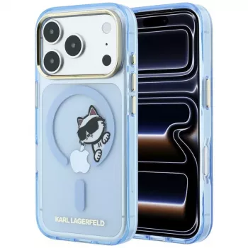 Karl Lagerfeld Peekaboo Logo MagSafe aizsargapvalks iPhone 18 Pro / 17 Pro tālruņiem, gaiši zils